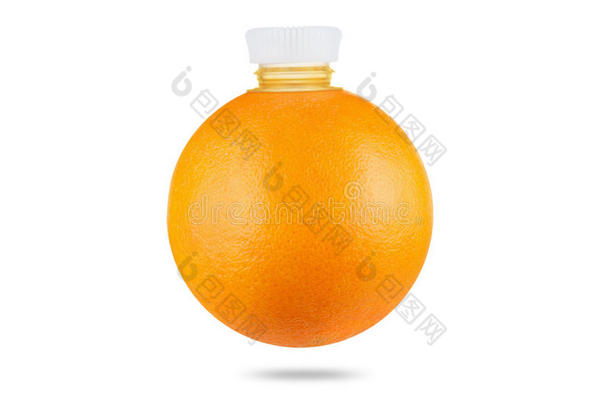 概念，橙色作为一瓶新鲜果汁在白色背景