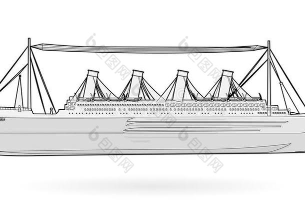 大船传奇巨船，黑白线纪念大船象征。