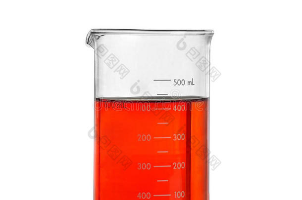 带有红色液体的化学实验室烧瓶