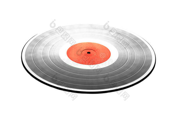 黑色LP记录与红色标签隔离在白色特写