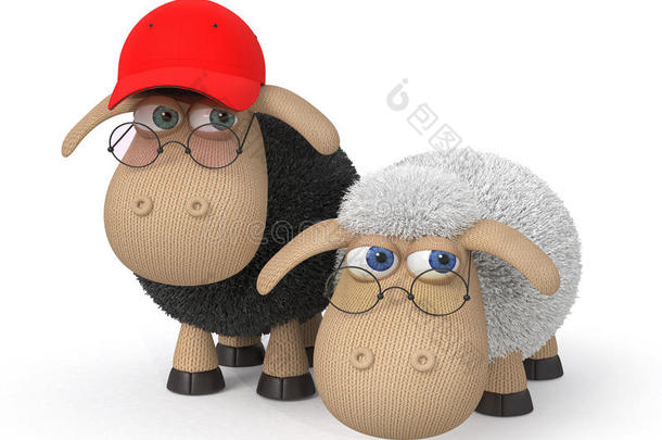 戴眼镜的3D可笑的羊