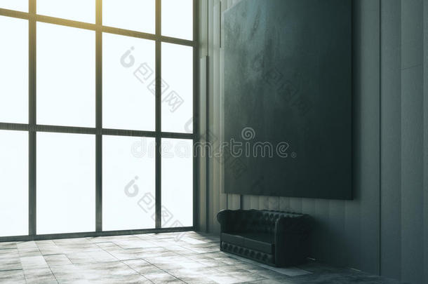 空白黑色<strong>大图</strong>片与皮革沙发和大窗口在模式