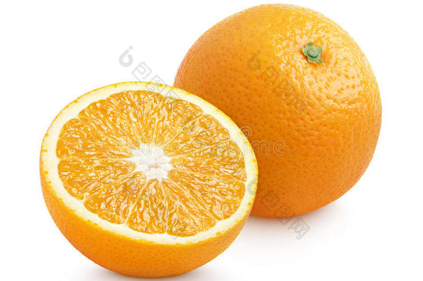 橙色柑橘类水果，白色半隔离