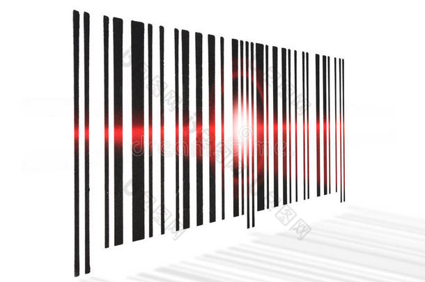 条形码扫描红色光束在白色背景。