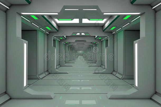 未来宇宙飞船内部走廊