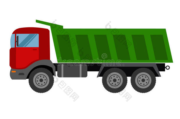 自动卡车倾翻卡车拖车矢量图标倾翻卡车。 自动卡车矢量隔离。建筑卡车