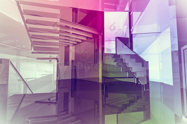 未来派开放空间，干净的房间与形状在3D，商业SP