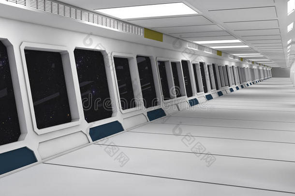 未来宇宙飞船内部走廊