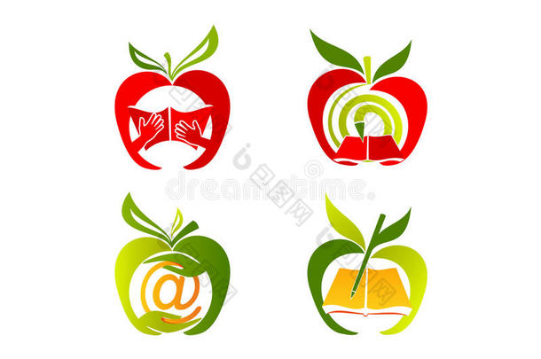 苹果标识，健康教育标识，水果学习标识，新鲜学习理念设计