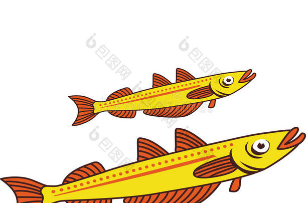 鳕鱼彩色卡通插图。