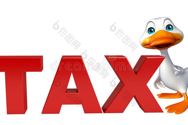 可爱的鸭子卡通人物与税务标志