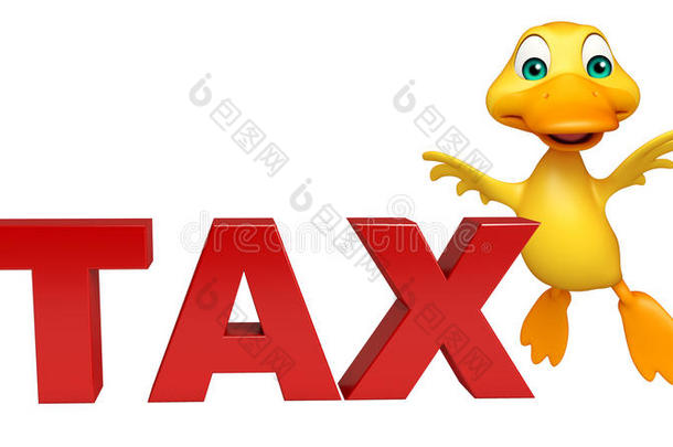 有趣的鸭子卡通人物与税务标志