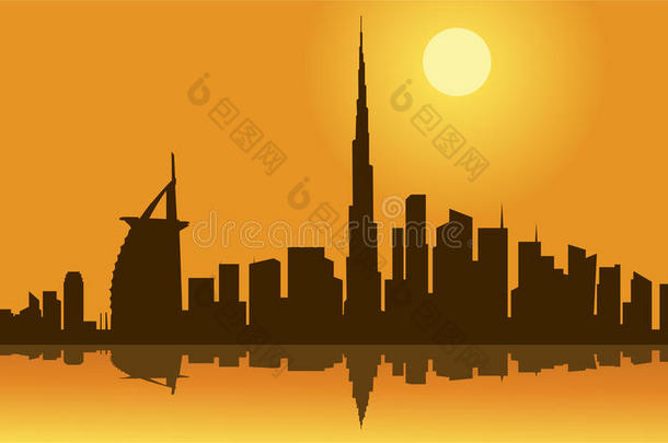 迪拜城市天际线轮廓