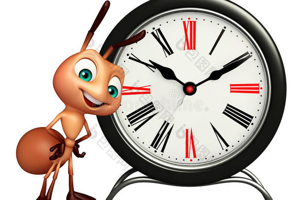 蚂蚁卡通人物与时钟
