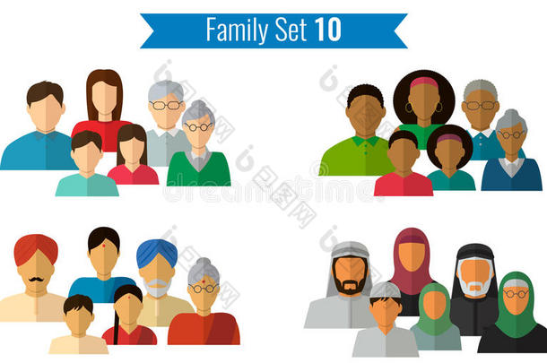 家庭图标设置。 传统文化，民族家庭。 矢量