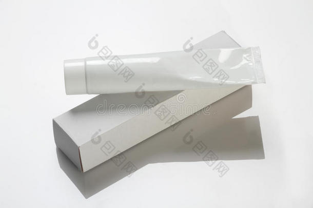 空白白色牙膏/药用奶油管和盒子模型
