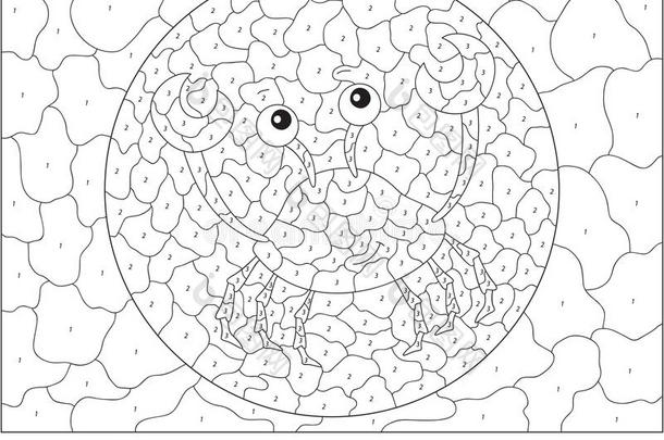 有趣的<strong>卡通螃蟹</strong>。 儿童按数字教育游戏的颜色