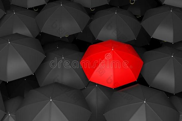 三维渲染经典的大黑色伞顶与一个红色