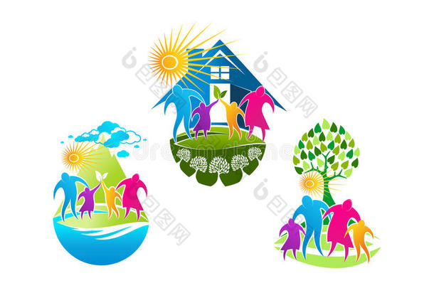 家庭标志，家庭护理符号，健康人图标和健康家庭概念设计