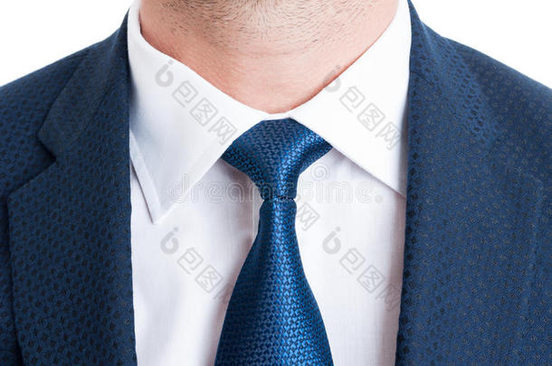 特写蓝色优雅的西装和领带或领带