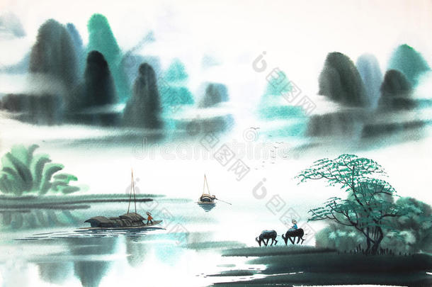 <strong>中国山水画</strong>水彩画