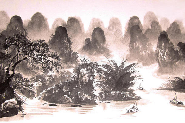 <strong>中国山水画</strong>水彩画