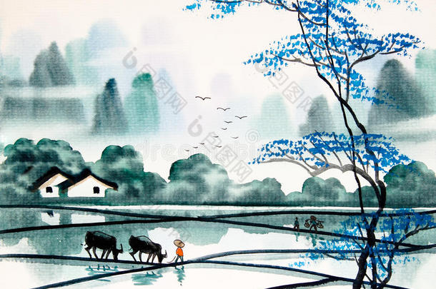 <strong>中国山水画</strong>水彩画