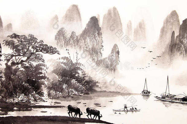 <strong>中国山水画</strong>水彩画