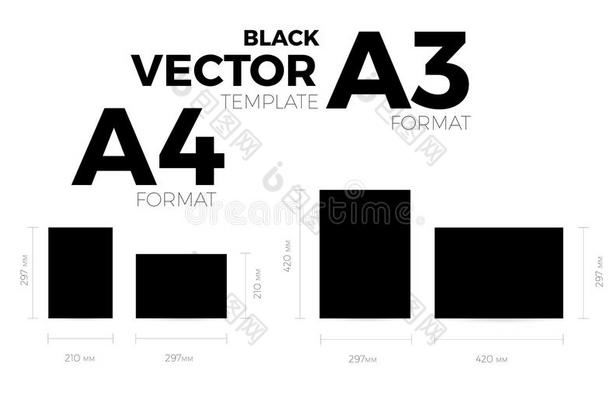 A3和A4页<strong>格式</strong>黑色矢量eps10<strong>模板</strong>。 垂直和水平方向