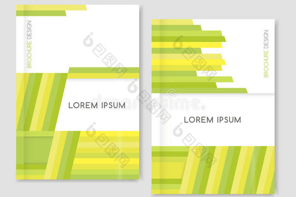 抽象的<strong>几何背景</strong>。 小册子传单封面设计。 <strong>黄色</strong>，绿色，浅绿色对角线。 A4大小。