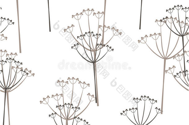 手绘花卉背景。 单色无缝ABS图案