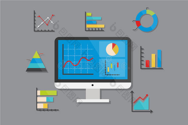 业务图表和图形图标平面设计矢量插图元素图标设置