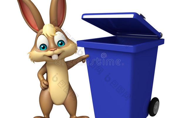 有趣的兔子卡通人物兔子卡通人物与垃圾箱