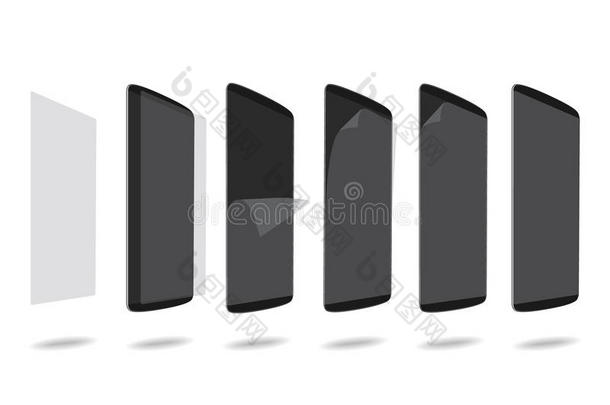 黑色智能<strong>手机</strong>保护<strong>膜</strong>在屏幕上设置不同的角度