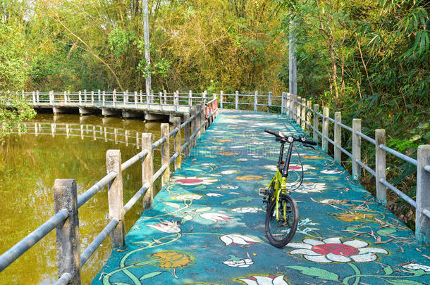 班卡考公园运河旁的自行车道