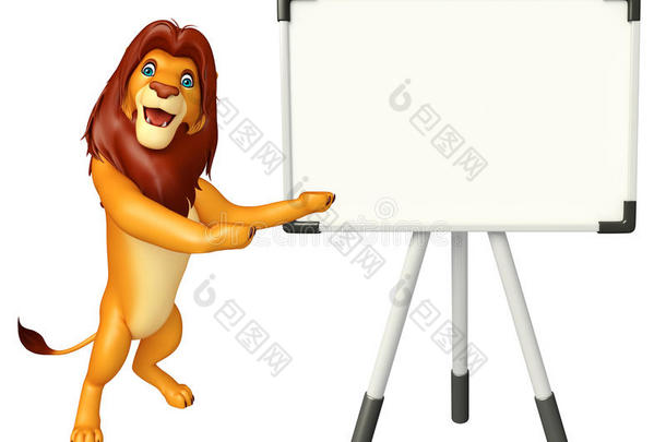 有趣的狮子卡通人物与展板