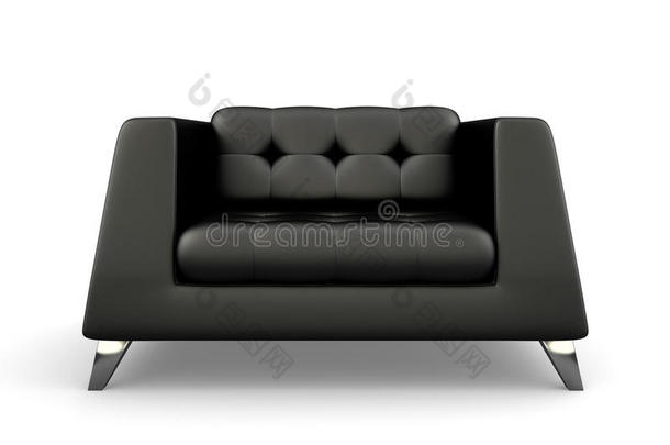 黑色泡沫扶手椅分离在白色背景3D渲染