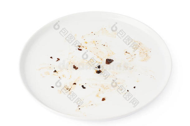 肮脏的大盘子在白色的孤立的背景上