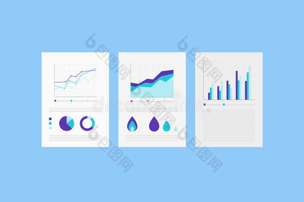 带有一组信息图元素的纸张上的<strong>分析报告</strong>。