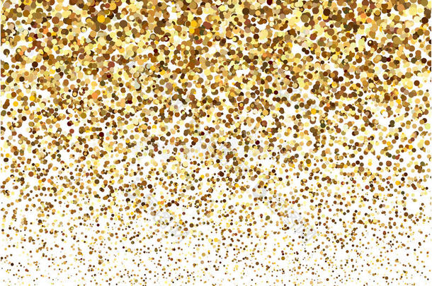 金色闪光的纹理在白色的背景上闪闪发光。 五彩纸屑的金色爆炸。 白色上的金色抽象粒子