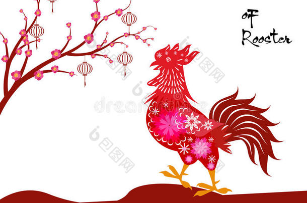 2017年新年快乐贺卡。 庆祝中国公鸡新年。 农历新年