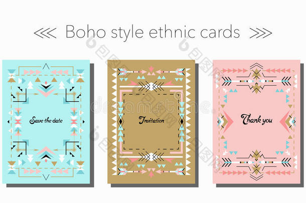 博霍部落民族风格的卡片和框架设置。 矢量插图