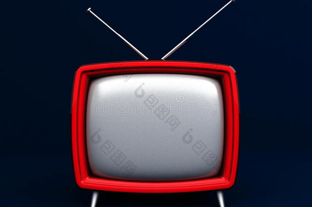 黑色背景下旧式红色电视的三维插图