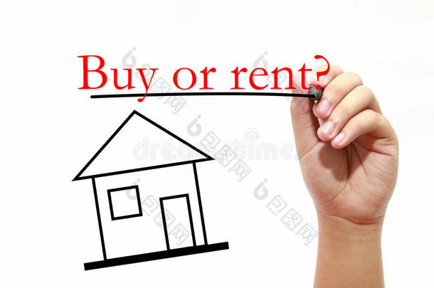 买或租房子-房地产概念-有文字和的房子