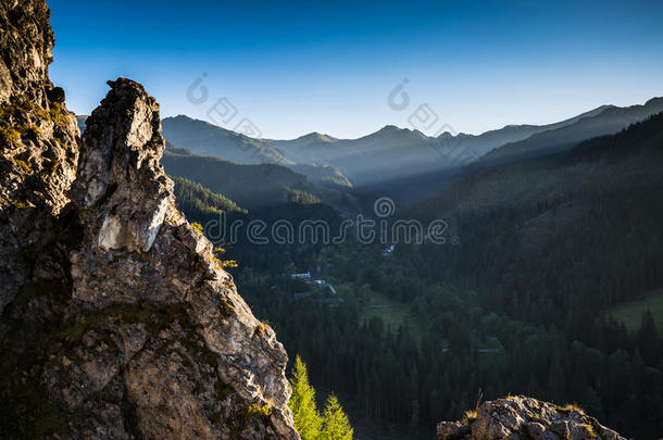 从远足小道看到塔特拉山脉。波兰。欧洲。