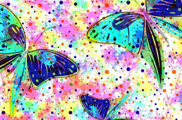 手绘纹理艺术背景与昆虫。 <strong>创意壁纸</strong>与蝴蝶彩虹颜色。