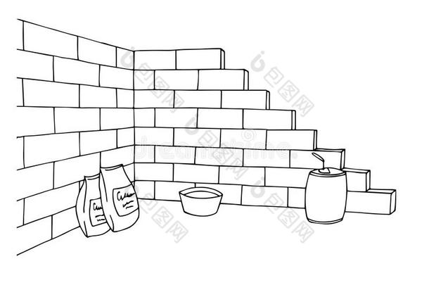 建筑砖墙建筑图形艺术黑白插图