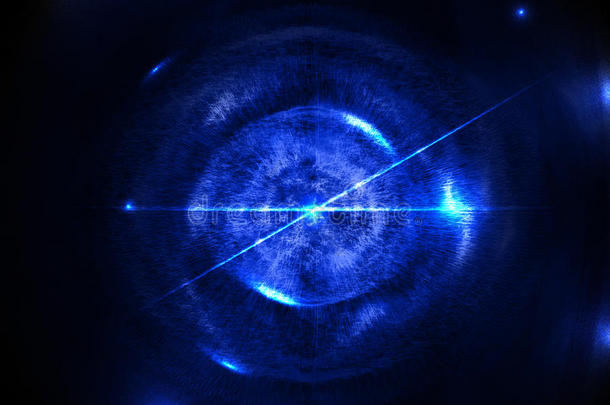 蓝色抽象空间爆炸，球体形状和粒子