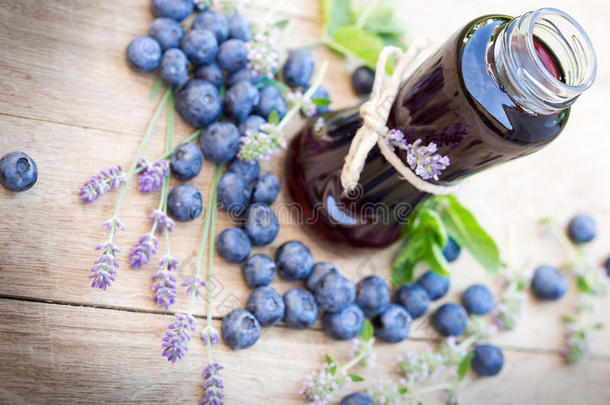 桌上罐子里的<strong>蓝莓汁</strong>