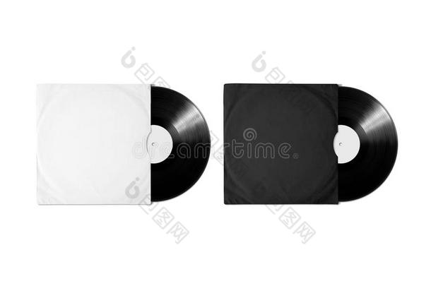 空白白色黑色乙烯基专辑封面套筒模型，裁剪路径
